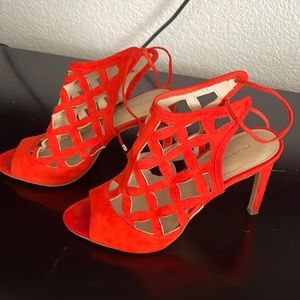 BCBG generation, red orange, open toe heels